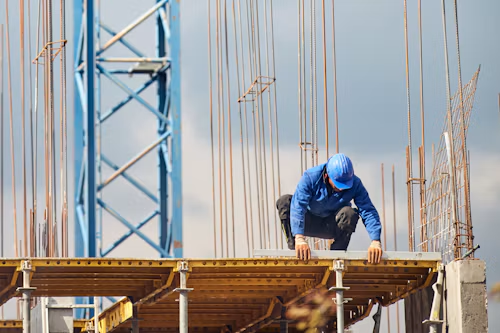 Construction professional working safely on a building project